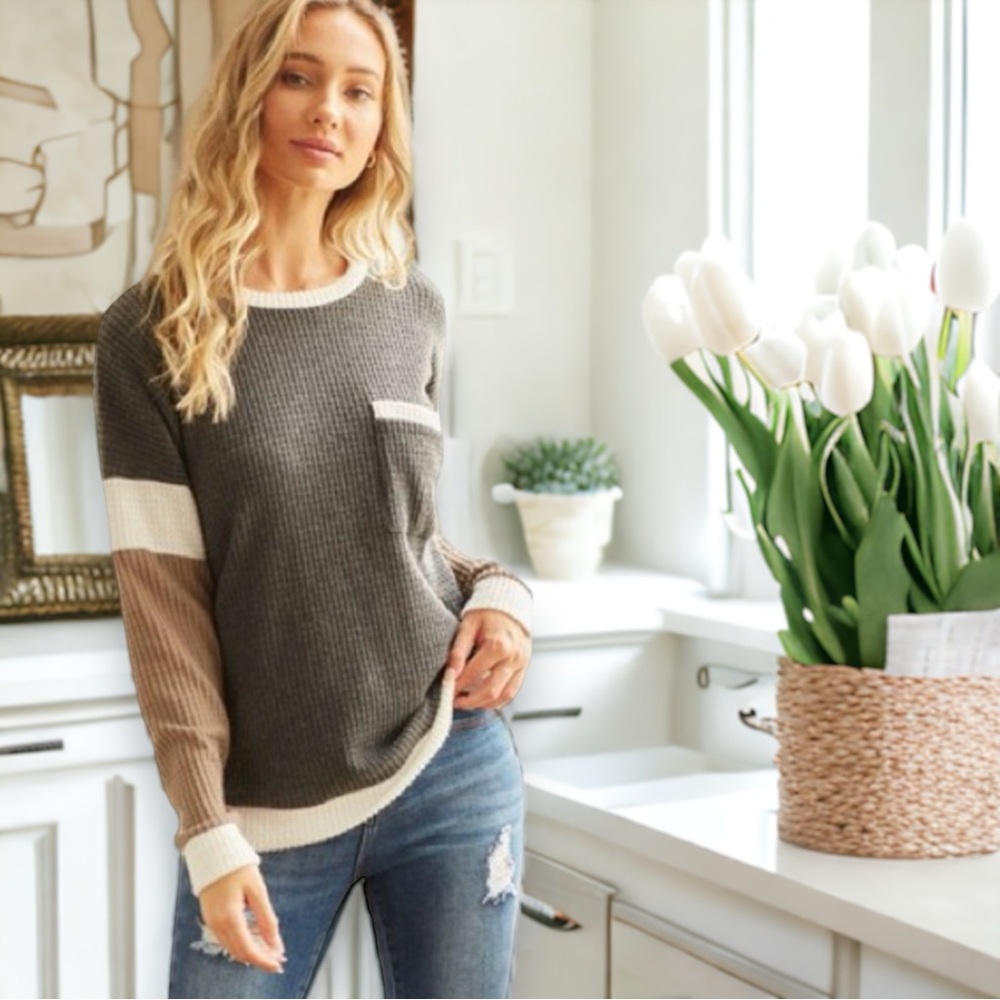 Super Soft Color Block Waffle Top
